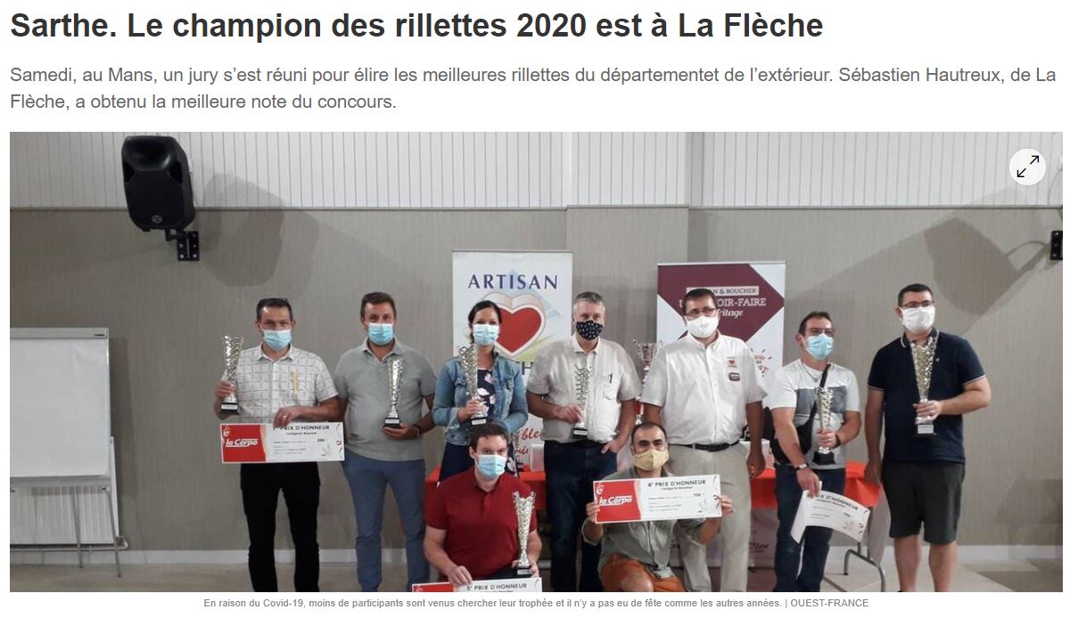 Champion des rillettes 2020 !! le Ouest France du 14/09/20